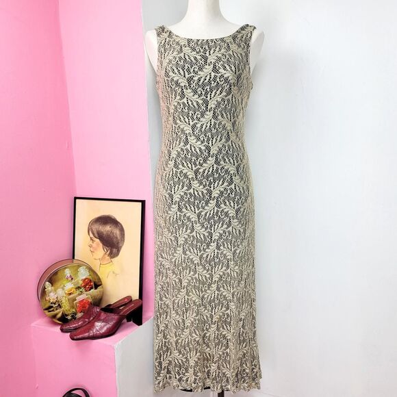 Harlow Dresses & Skirts - Vintage 90s Black & Gold Lace Overlay Sleeveless Maxi Dress